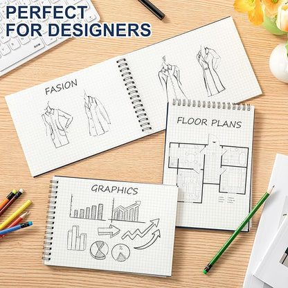 Graph Paper Spiral Notepad A5 Top Wirebound Notepad Grid Notebook Steno Pads Memo Notebook Grid Paper 140 Pages for Writing Sketching Drawing Office Supplies(Blue,6 Pack)