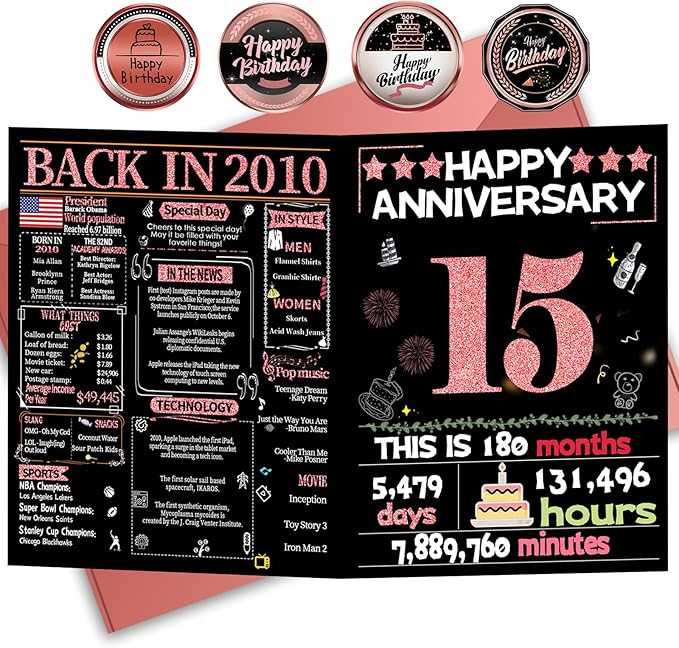 Joycard 15th Anniversary Card for Women, Crystal Wedding Card for Wife, Sweet Marriage Decorations Gifts for Couple, Perfect for Her on Anniversary Day, Back in 2010