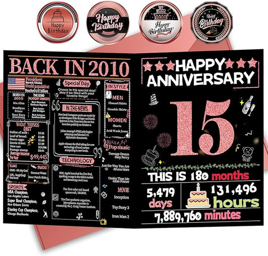 Joycard 15th Anniversary Card for Women, Crystal Wedding Card for Wife, Sweet Marriage Decorations Gifts for Couple, Perfect for Her on Anniversary Day, Back in 2010