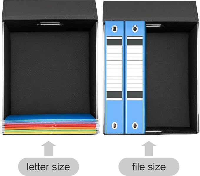 File Organizer Box with Lid, Collapsible File Folder with Plastic Slide for Office/Decor/Home, Hanging Office Document Storage, 14.9 6x 12.6 x 10.83 inch，1 pack - without folders，Black