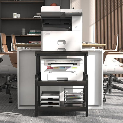 3-Tier Printer Stand with Wheels Retro Brown Printer Desk Removable and Fixed Printer Stand Rolling Cart Rack for Fax Machine, Scanner Office and Home Storage Rack