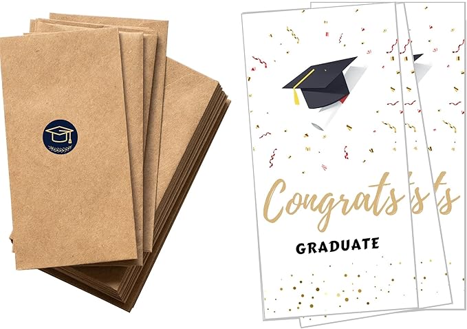 PINKEESEA Graduation Cards 2025 Money Holder Cards - 10 Pack - Gift Card Holder with Kraft Envelopes with Stickers - Bulk Grad Cards(Congrats)