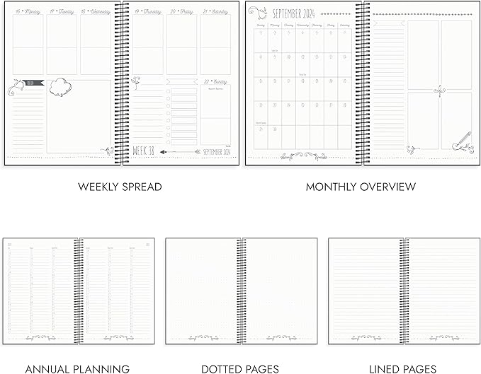 Doodle Academic Planner 2024-2025 | July 2024 - August 2025 | Weekly & Monthly Planner | Space for Creativity | Planner stickers included | Black cover | 120gsm paper