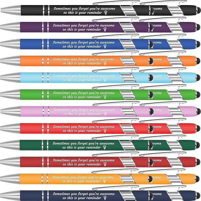 Colarr 24 Pcs Employee Appreciation Pen Ballpoint with Stylus Tip Pen 1.0 mm Black Ink Multicolor Smooth Motivational 2 in 1 Ballpoint Supplies for Coworker Thank You Gift (You're Awesome)