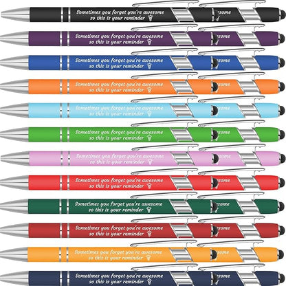 Colarr 24 Pcs Employee Appreciation Pen Ballpoint with Stylus Tip Pen 1.0 mm Black Ink Multicolor Smooth Motivational 2 in 1 Ballpoint Supplies for Coworker Thank You Gift (You're Awesome)