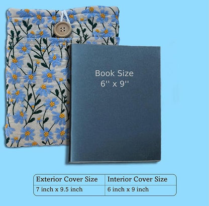 Embroidered Blue Daisy Book Sleeve. Book Cover/Protector