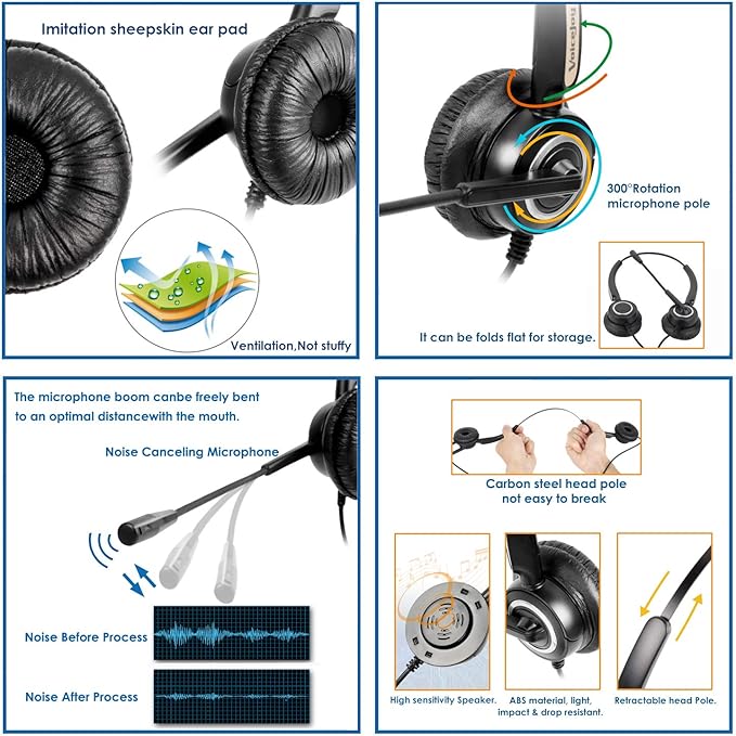 VoiceJoy Corded RJ9 Phone Headset Binaural with Noise Canceling Microphone ONLY for Cisco IP Phones: Such as 7942 7971 8841,8845, 8851, 8861,8945, 8961, 9951, 9971 etc