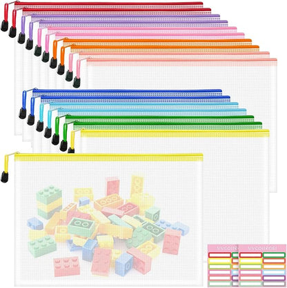 18pcs Mesh Zipper Pouch Bags, A4 Zipper Pouch, Mesh Bags With Zipper, Plastic Zipper Pouches, 9 Colors Zipper Pouches for Organizing, Board Game Storage, Travel, School Office organize