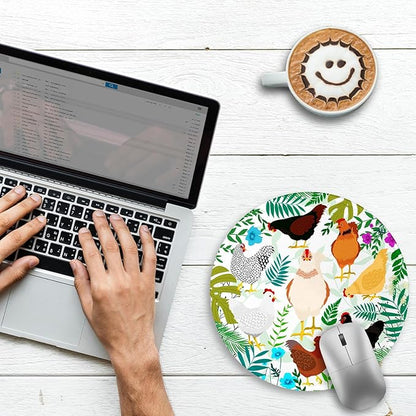 Gctriki Chicken Round Mouse Pad for Desk, Cute Office Decor for Women, Stitched Edge Non-Slip Rubber Base, Personalized Small Computer Mouse Pads for Gaming Laptop Computer, Funny Desk Accessories