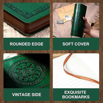 CAGIE Lined Journal for Men Soft Cover Notebook Leather Journals for Writing, 180 Lay Flat Vintage Mens Journal Personal Diary, 5.7'' X 8.3'', Dark Green