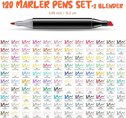 Alcohol Based Ink Art Markers, 120 Colors Broad&Fine Dual Tip Permanent Markers Pen Set for Professional Student Child Coloring Illustrations Sketch Drawing Painting Card Making (Black)