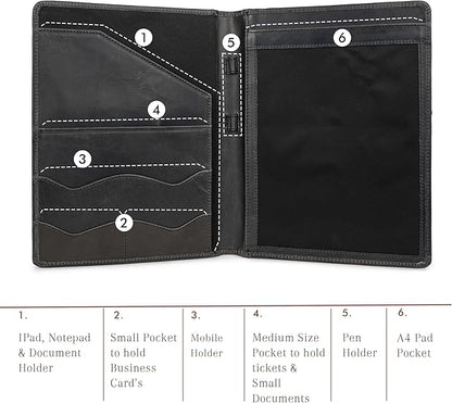 Leather Portfolio Professional Organizer Padfolio – Resume Folder, Document Binder w/Business Card Holder, Portfolios for Men & Women, Office & Business Supplies by Luxeoria, (Small - Black)