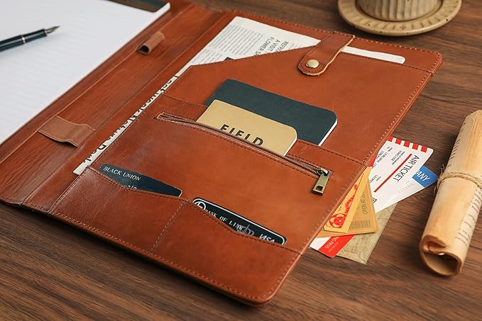 Personalized Leather Padfolio for Lefty, Business Portfolio Binder with Clipboard, Legal Pad Portfolio Folder for Men/Women - Oil Brown
