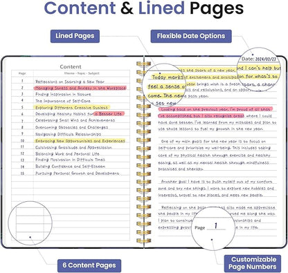 Pretty Cute Lined Spiral Journal Notebook for Women, Aesthetic College Ruled Notebook for Work & Note Taking, A5 Hardcover Journal for Writing, 140 Pages, Blueberry