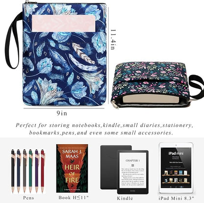 DSIUE Book Sleeve Book Lover Gifts Book Protector with Zipper, Book Covers for Paperbacks, Book Pouch with Pockets, Book Accessories,11.4 X 9 Inch