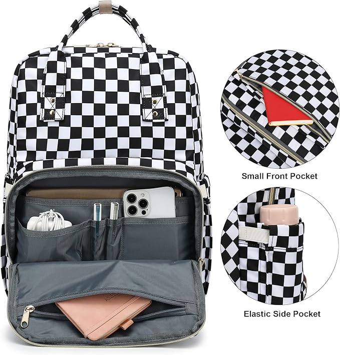 Checkered Laptop Backpack College Bookbag School Backpack for Women Girls, Travel Backpack 15.6 Inch Computer Backpacks