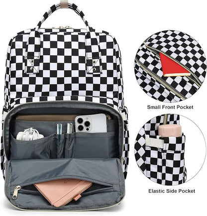 Checkered Laptop Backpack College Bookbag School Backpack for Women Girls, Travel Backpack 15.6 Inch Computer Backpacks
