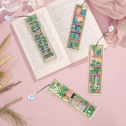 4 Pieces Diamond Painting Bookmarks for Adults Plant Bookshelf Design 5D Rhinestone Art Bookmark Kits Beautiful DIY Diamond Art Bookmarks with Tassels Crafts Gifts Supplies