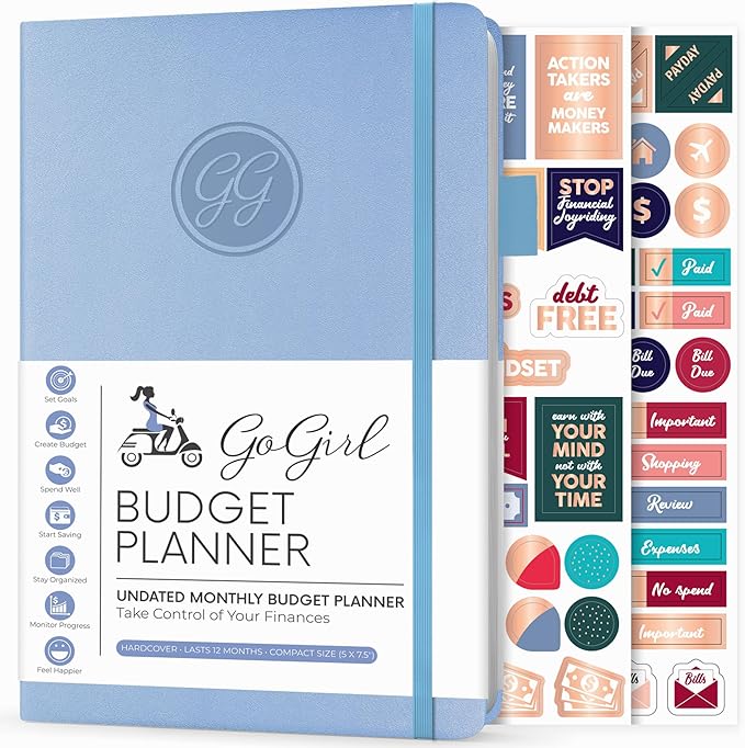 GoGirl Budget Planner – Monthly Financial Planner Organizer Budget Book. Expense Tracker Notebook Journal to Control Money, Compact (Light Blue)