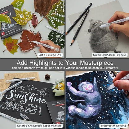 White Pens, White Gel Pens for Artists, 1mm Extra Fine Point, White Pens for Black Paper, White Gel Pen, White Ink Pen, White Drawing Pens,White Pen for Artists Drawing, 8 Pack