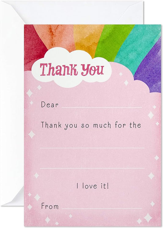 Hallmark Kids Fill in the Blank Thank You Cards, Rainbow (20 Cards with Envelopes)