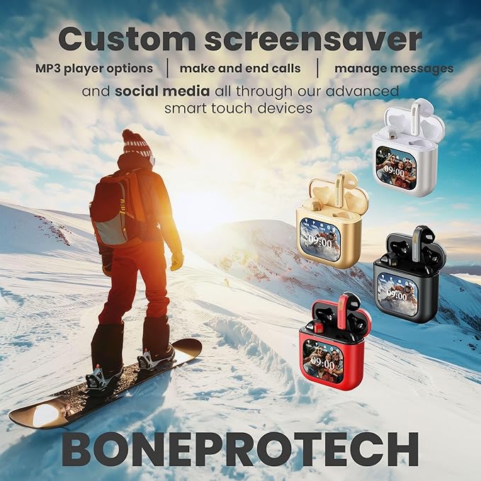 Premier Bluetooth Smart Touch Headset, Customizable Screen Saver, MP3 Player, Control Social Media, Calls, and Messeging Display. Advanced V5.3 Technologies (Red)