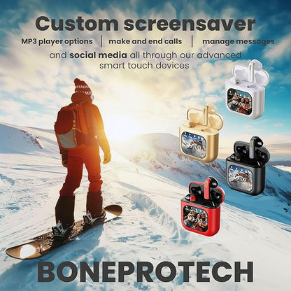 Bluetooth Smart Touch Earbuds, Customizable Screen Saver, MP3 Player, Control Social Media, Calls, messeging, ENC Noise Reduction, Built-in mic, Advanced V5.3 Technologies (Black)