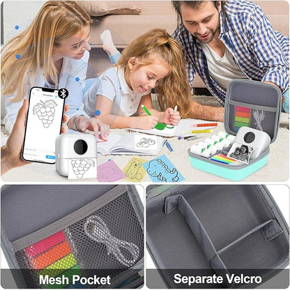 HBCX Mini Printer Case,Hard Protective Box,Portable High-capacity Travel Carrying Case,Suitable for Thermal Inkless Sticker Photo Printer,Label Marker,Instant Print Camera(Only Green Case)