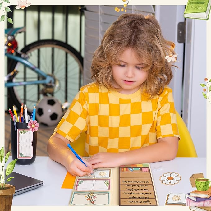 B1ykin Sticky Notes Set - Cartoon Theme Cute Self-Stick Notes Pad Teacher Appreciation Gifts, Self-Adhesive Writing Memo Pages Sticky to Do Notepad for Kids Employee School Office (Book Lovers)