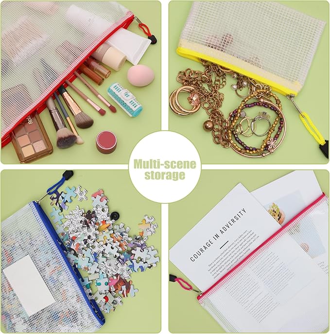 EOOUT 8pcs Mesh Zipper Pouch, Zipper Pouches for Organizing, 8 Sizes Waterproof Zipper Bags, 8 Colors Waterproof Plastic, for Travel Storage, Office Appliances