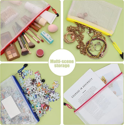 EOOUT 8pcs Mesh Zipper Pouch, Zipper Pouches for Organizing, 8 Sizes Waterproof Zipper Bags, 8 Colors Waterproof Plastic, for Travel Storage, Office Appliances