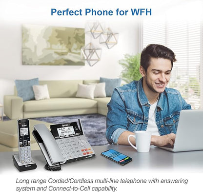AT&T TL86103 2-Line Corded/Cordless for Small Business with Answering Machine, 2-Mailboxes, Connect-to-Cell, Caller ID Announcer, Intercom, Line-Power, Long Range & Expandable to 12 Handsets