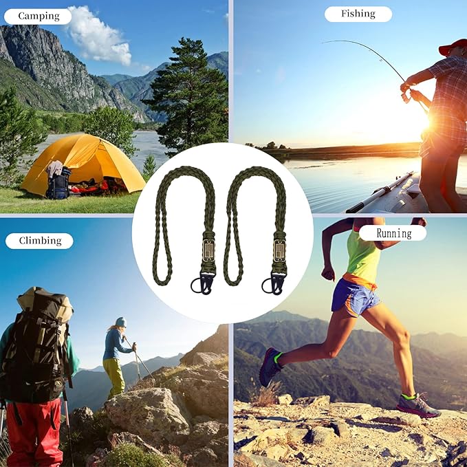 2 Pcs Heavy Duty Braided Paracord Lanyard Keychain with USA Flag, Parachute Rope Necklace Keychains, Braided Strong Lanyard with Metal HK Clip Key Ring for Outdoor Activities, Camera, Traveling