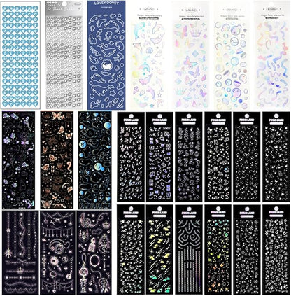 25 Sheets Laser Flashing Deco Stickers Set, Decor Kpop Stickers. for Photocards, Headphones, Water Bottle, Phones, laptops, Planner, Diary Decoration Anything You Like