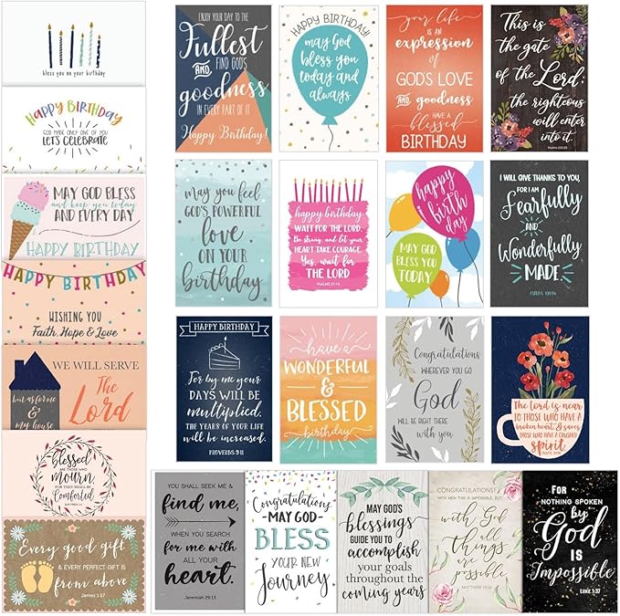 Faithful Finds 48 Pack All Occasion Cards Assortment Box with Envelopes, 4x6 Christian Greeting Cards, Blank Religious Note Card for Birthday, Thank You, Wedding