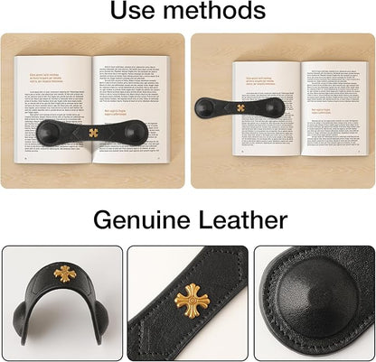 Book Weight Page Holder Heavy Genuine Leather Book Open Holder for Men Women Cookbook Weighted Bookmarks Gift for Writer Reader (BPH02-Black)