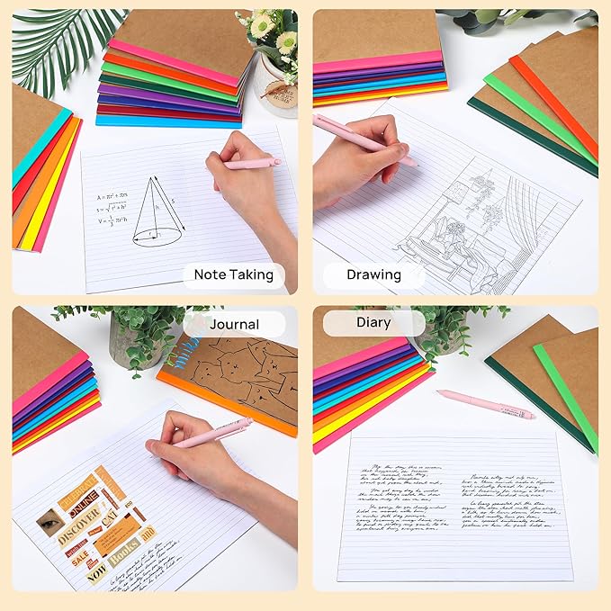 miikoul 36 Pack Composition Notebooks Bulk, A5 Kraft Lined Notebooks College Ruled Journal withs Rainbow Spines, 60 Pages Travel Journals for School Office Supplies,8.3"x 5.5",12 Colors