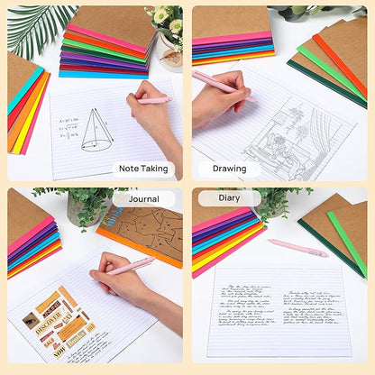 miikoul 36 Pack Composition Notebooks Bulk, A5 Kraft Lined Notebooks College Ruled Journal withs Rainbow Spines, 60 Pages Travel Journals for School Office Supplies,8.3"x 5.5",12 Colors