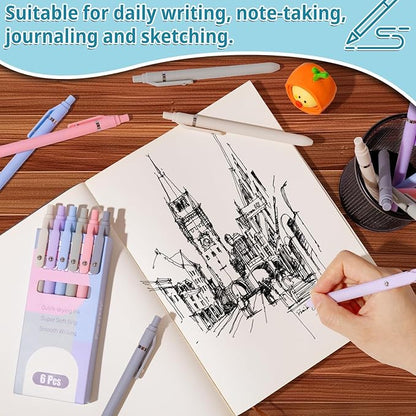Gel Pens, 6 Pcs Smooth Writing Pens No Bleed & Smear, Black Ink Cute Pens Fine Point (0.5mm), Retractable Aesthetic Pens School Office Supplies for Women & Men