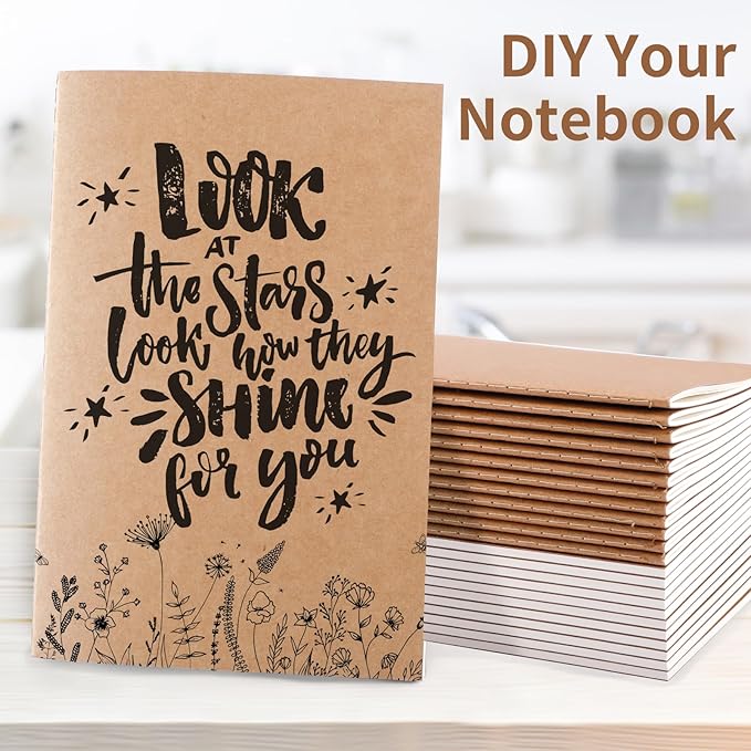 EOOUT 24 Pack Blank Kraft Notebooks, A5 Journals Notebook Bulk, Unlined Paper Sketchbooks, 8.3x5.5in 60 Pages Travel Journal Set for Journaling, Student, Kids, Writing