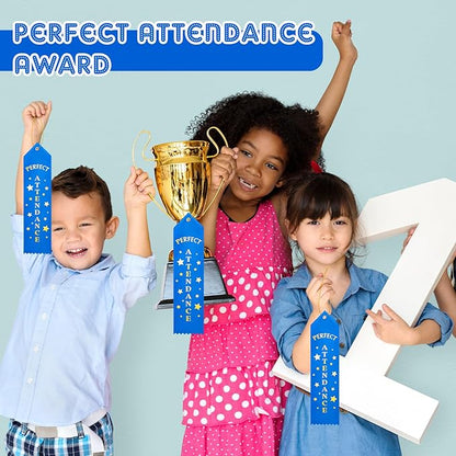 Hotop 100 Pieces Attendance Award Ribbons Participation Ribbon Blue Award with Event Card and Rope Award for Kids Competition, Sports Event, Contests, School, Office Team
