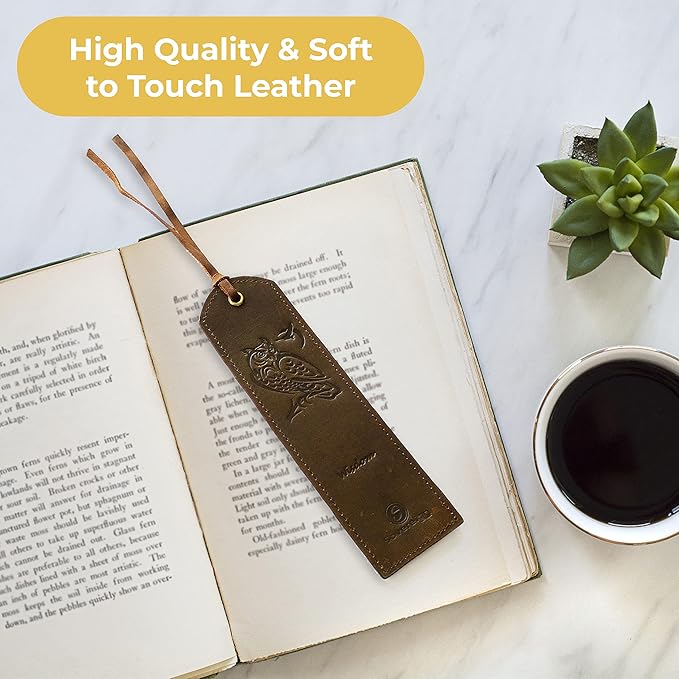 Leather Bookmarks for Men and Women | Quality Mens Bookmark with Wise Owl | 2 Smooth Handmade Leather Book Markers for Men Women Book Lovers Readers (7x2) Leather Gift | Sovereign-Gear