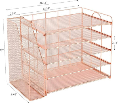 OPNCIE Desk Organizers and Accessories, 5 Tier Paper Letter Tray File Organizer, Office Organization Storage Desk Accessories Workspace Desktop Organizer for Classroom Office Supplies Decor(Rose)