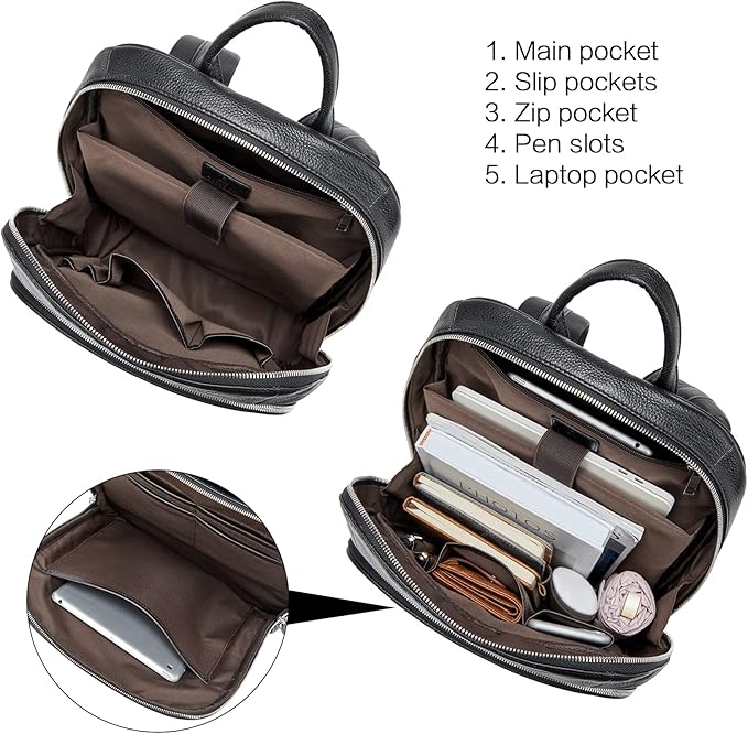 BOSTANTEN Men Leather Backpack 15.6 inch laptop Backpack Travel College Bag Black