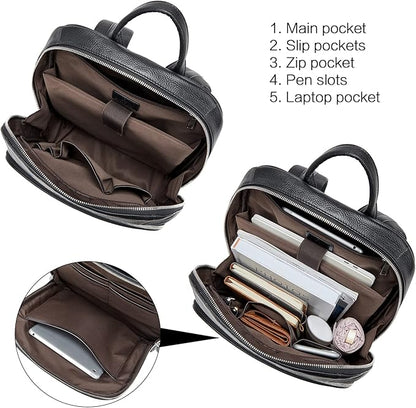 BOSTANTEN Men Leather Backpack 15.6 inch laptop Backpack Travel College Bag Black