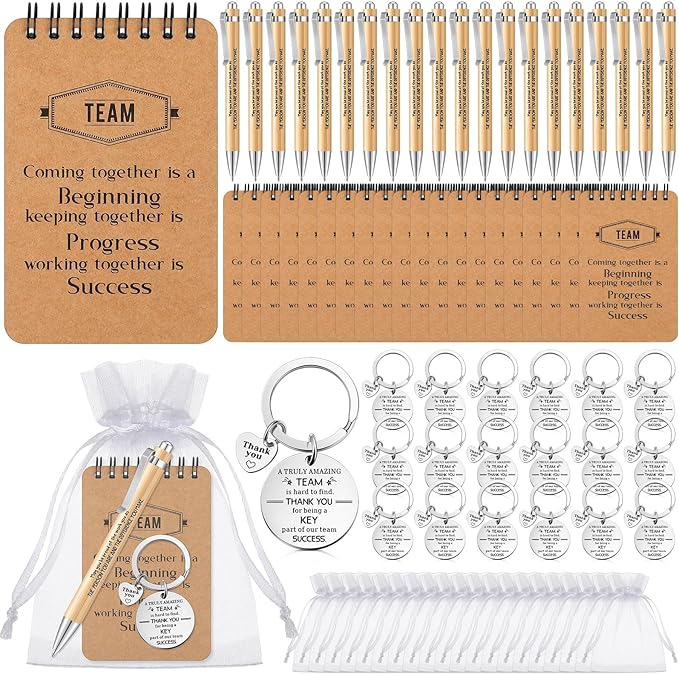Fulmoon 80 Pcs Employee Appreciation Gifts Set Include Notepad Pen Thank You Keychain Organza Bag, Going Away Retirement Birthday Christmas Team Gift for Member Coworker Staff(Brown)