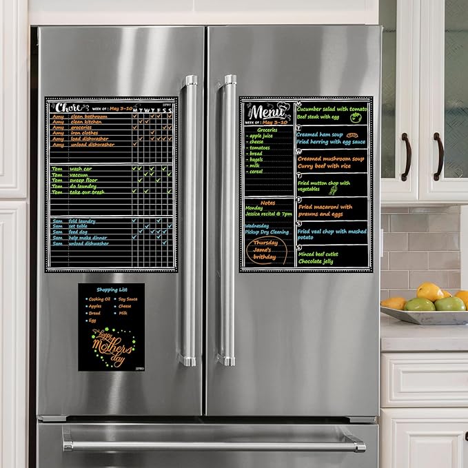 JJPRO Magnetic Dry Erase Menu and Chore Chart Blackboard for Fridge-Weekly Meal Planner Chalkboard,Behavior Chart Chalkboard for Multiple Kids with Notepad Blackboard