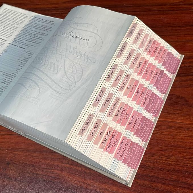 Thinkor Reposition Bible Tabs, Large Print Lanimated Stickers, Easy to Read and Apply Bible Tabs for Women and Man (Four Pink)