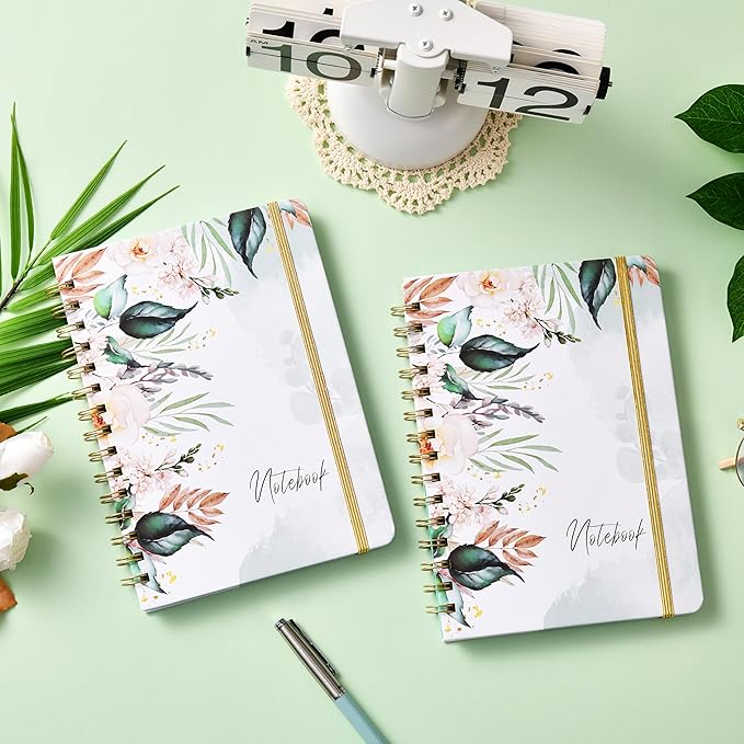 Ruled Notebook/Journal - Journal for Wemon, 8.5" X 6.4", College Ruled Spiral Notebook/Journal, Banded with Waterproof Hardcover, Exquisite Inner Pocket for School, Office & Home