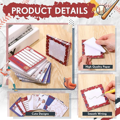 Thenshop 9 Pads Sport Sticky Notes Ball Self Stick Notepads 3x3 Inches Notes Cute Adhesive Memo Pad Gifts for Office Sports Birthday Party Favors(Baseball)